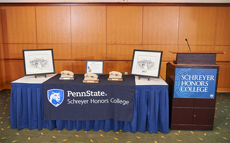 Schreyer Honors College alumni awards displayed at the ceremony