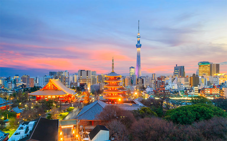 Red arched bridge in Tokyo