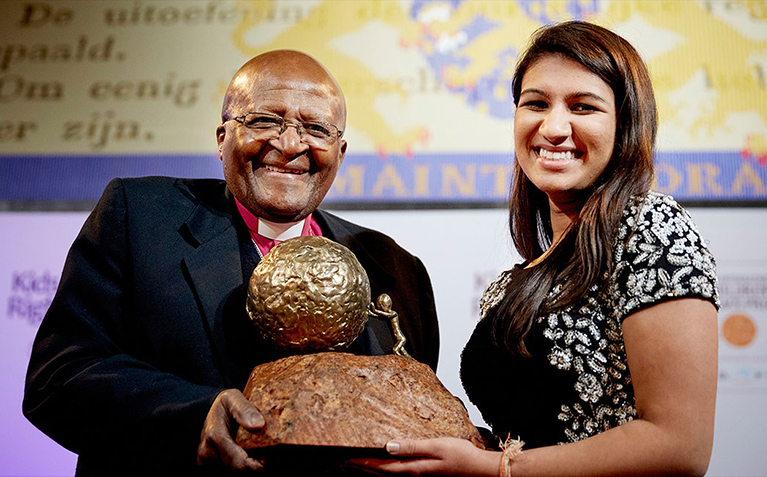Neha Gupta receiving the International Childrens Peace Prizes