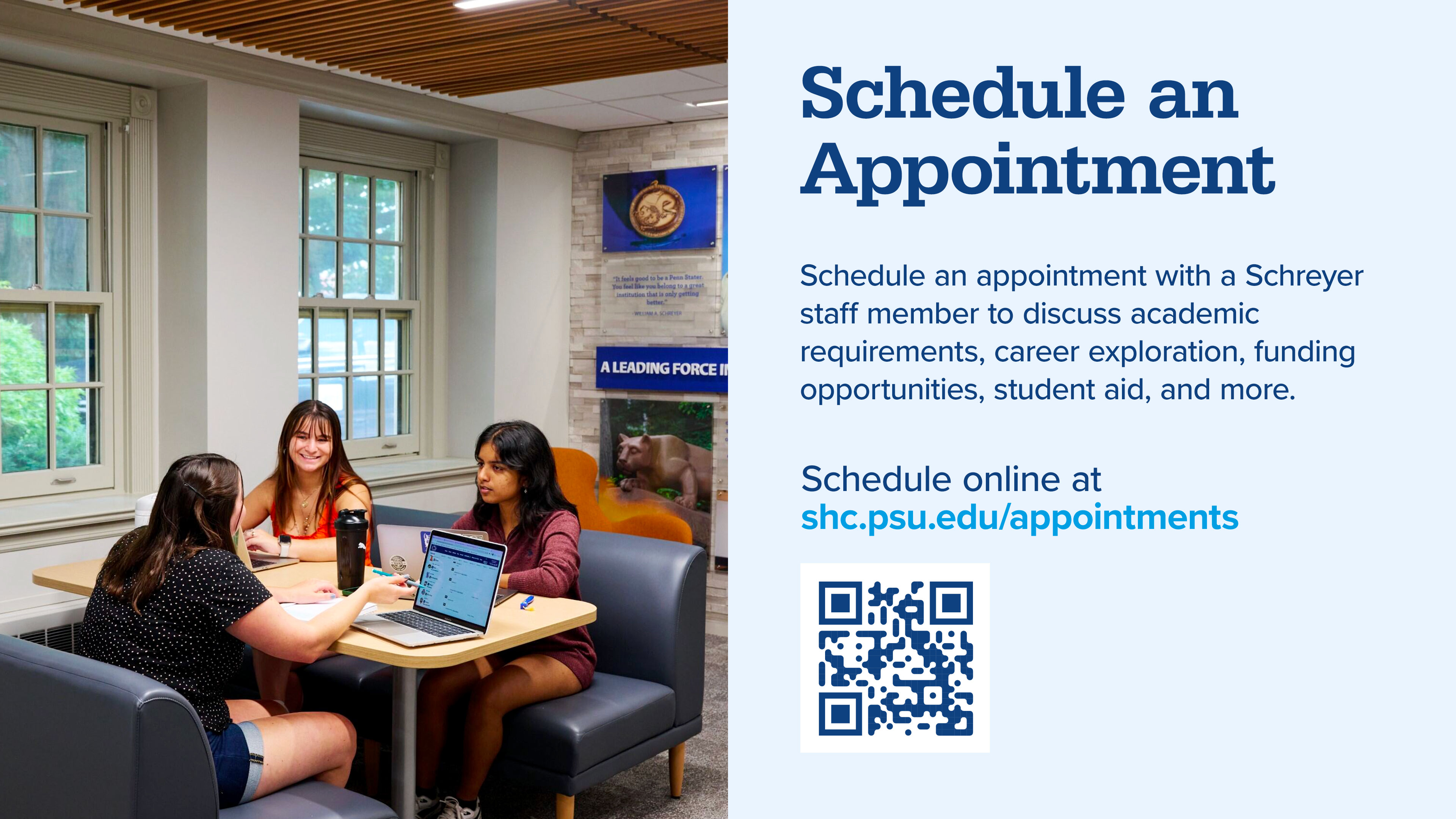 Schedule an appointment online at shc.psu.edu/appointments