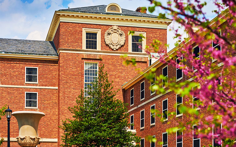 A wide view of Simmons Hall from Shortlidge Road